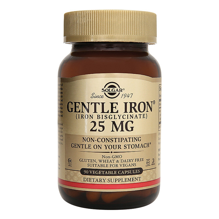 Viên Uống Solgar Gentle Iron - Bổ Sung Sắt,Tăng Cường Tế Bào Hồng Cầu, Bổ Máu, Hỗ Trợ Sức Khỏe Phụ Nữ Mang Thai 90 viên