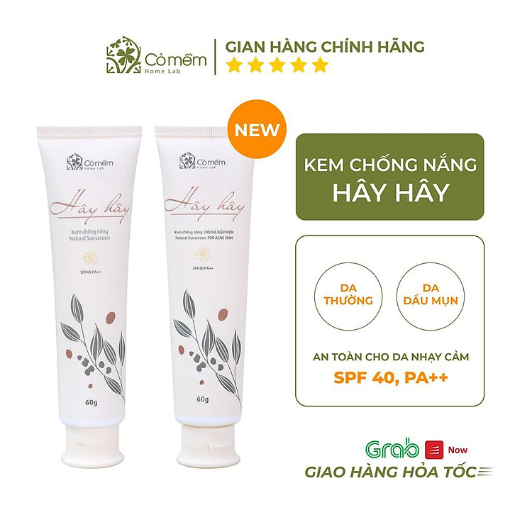 Kem Chống Nắng Thiên Nhiên Thấm Nhanh An Toàn Cho Da Hây Hây SPF 40, PA ++ Cỏ Mềm 60g