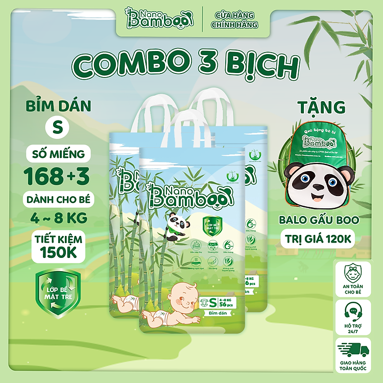 COMBO 3 Bịch tã Dán Nano Bamboo Chính hãng Giá rẻ