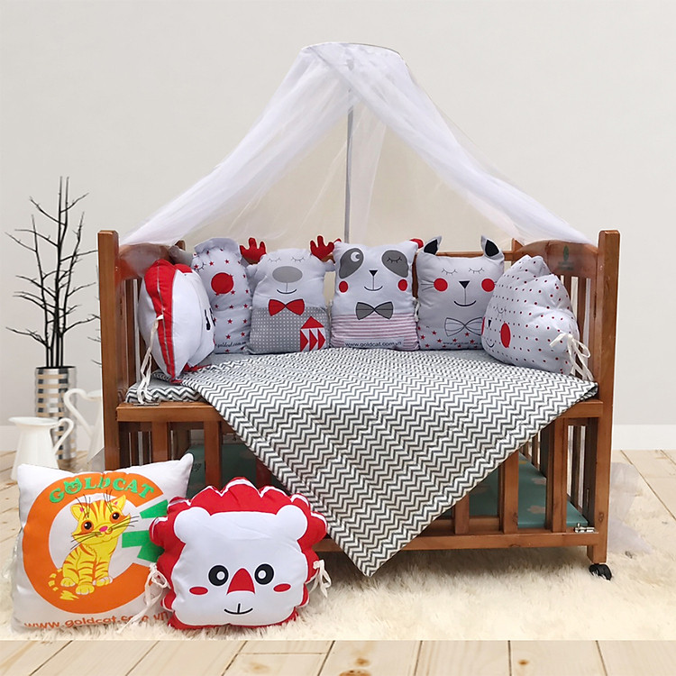 Cũi cho bé - Combo cũi 2 giát màu Cánh Gián (phụ kiện gối quây hình thú)