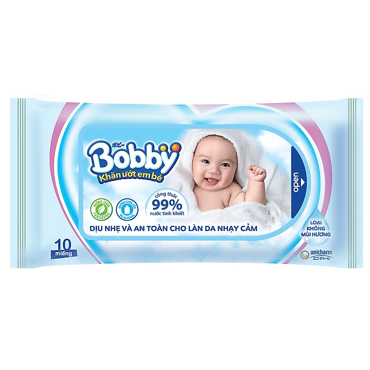 Khăn Ướt Bobby Không Mùi (10 Miếng)