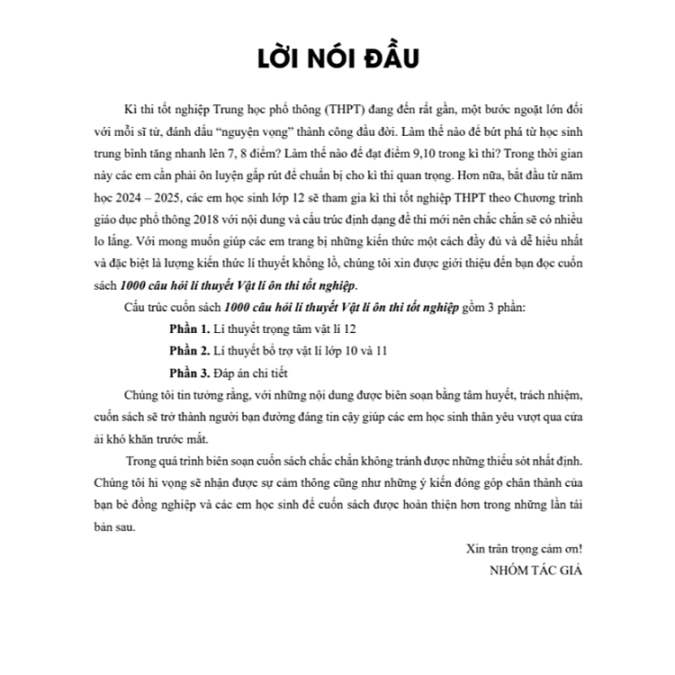1000 Câu Hỏi Lí Thuyết Môn Vật Lí (Dành Cho Ôn Thi THPT 2025) - Ảnh 3