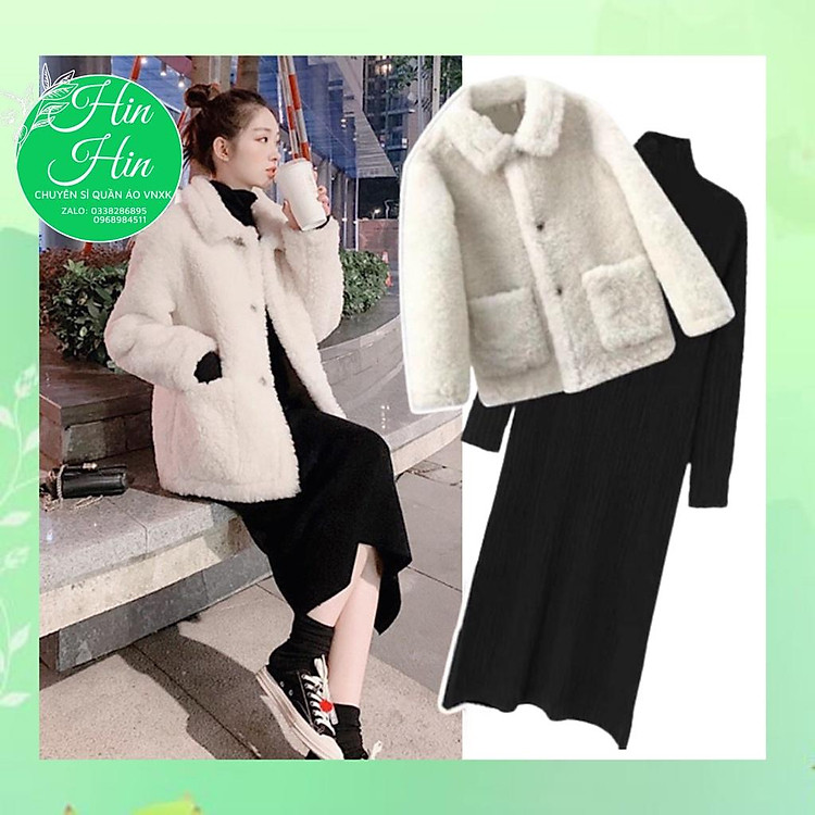 Set váy body mix áo lông cực đỉnh - Set váy body cổ lọ mix áo khoác lông -hinhin