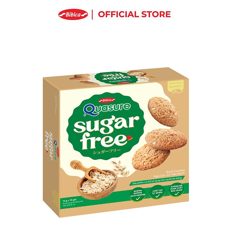 Combo 2 Hộp Bánh Ăn Kiêng Không Đường Quasure Sugar Free Bibica 240gr