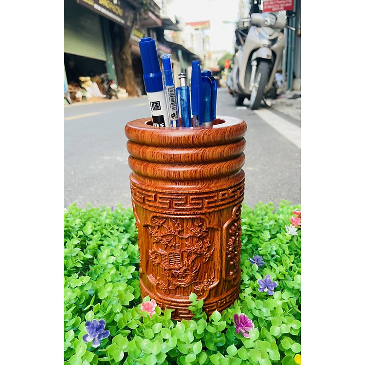 Ống Cắm Bút Gỗ Hương Đá (20x12x12cm)