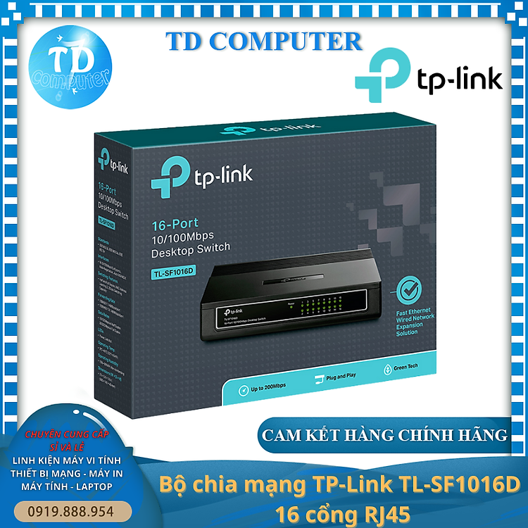 Thiết bị chia mạng TP-Link TL-SF1016D (10/100Mbps/ 16 Cổng/ Vỏ Nhựa) - Hàng chính hãng FPT phân phối