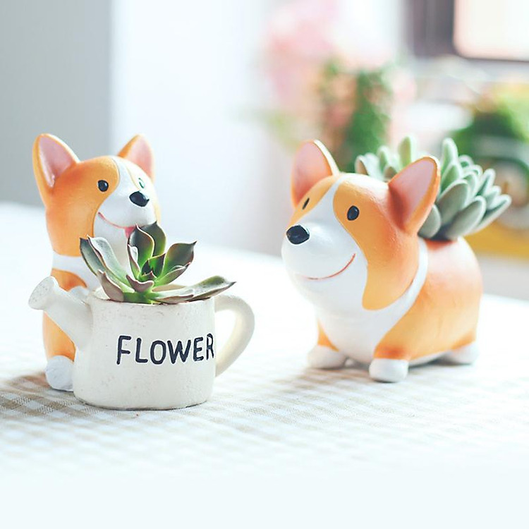 Chậu Hoa Hình Chú Chó Corgi