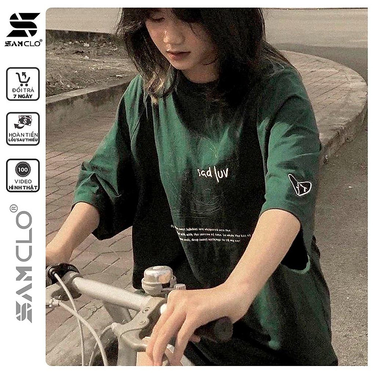 Áo phông tay lỡ nam nữ SAM CLO thun form rộng dáng Unisex - Ulzzang mặc cặp, nhóm, lớp in chữ SADLUV