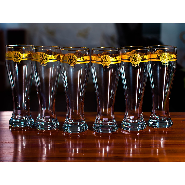 Bộ 6 Ly Uống Bia Pha Lê Mạ Vàng 500ml Họa Tiết Versacee