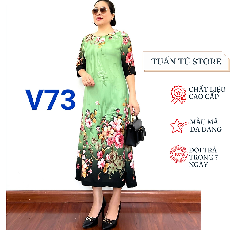 Váy trung niên cho mẹ chất liệu lụa Mango cao cấp siêu mềm mát không nhăn xù họa tiết hoa chân cực đẹp - Tuấn Tú Store 68