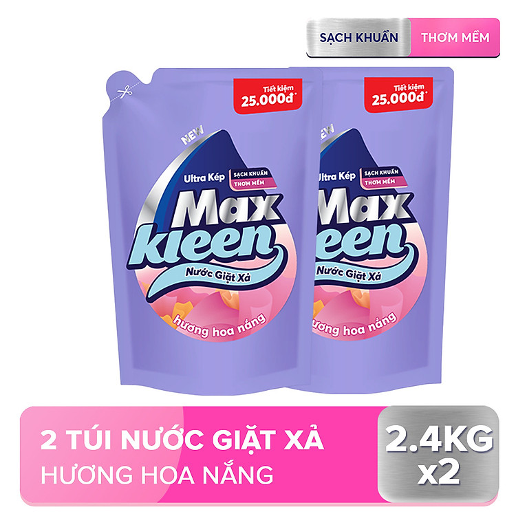 Combo 2 Túi Nước Giặt Xả Maxkleen Hương Hoa Nắng (2.4kg/túi)