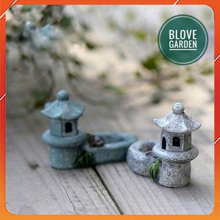 Tiểu cảnh Mái đình giếng nước làm phụ kiện trang trí chậu cây cảnh, sen đá xương rồng, cây cảnh mini