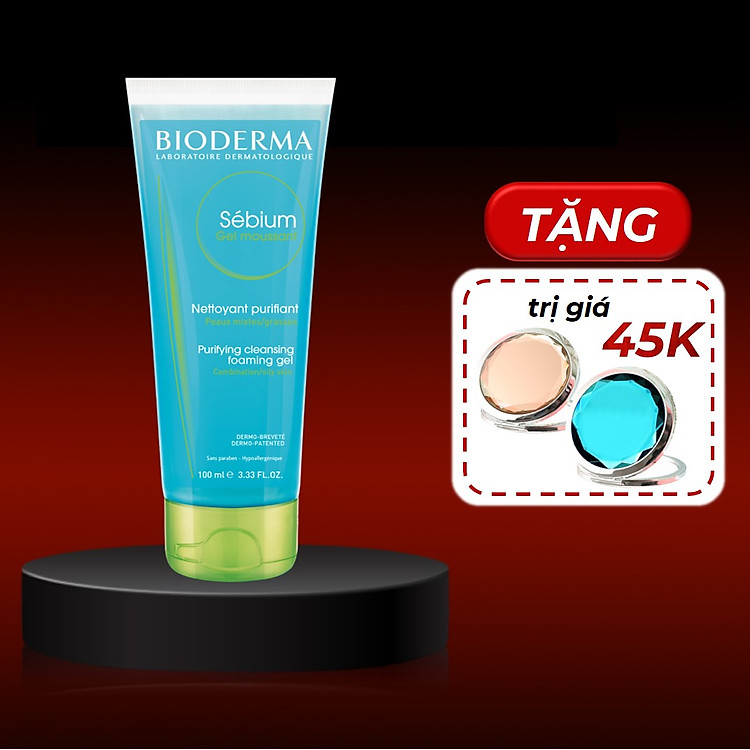 Gel Rửa Mặt Tạo Bọt Không Chứa Xà Phòng Bioderma Sebium Gel Moussant 100ml + Tặng Kèm Gương Hai Mặt Màu Ngẫu Nhiên