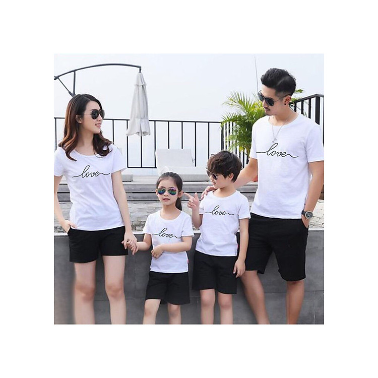 Combo 4 bộ đồ gia đình quần đen áo trắng in họa tiết Love nhẹ nhàng nhưng đầy lãng mạn