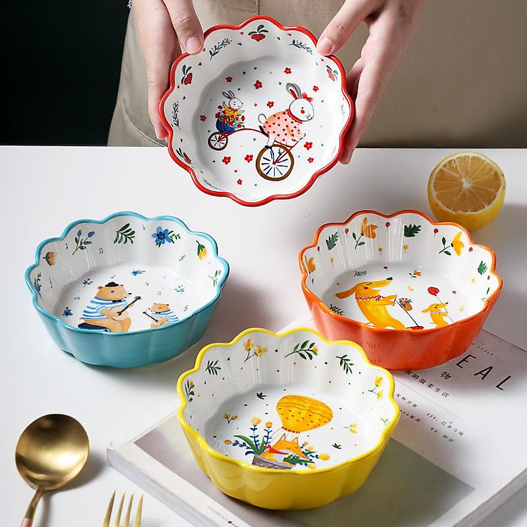Đáng Yêu Gốm Bát Dao Kéo Yến Bát Tráng Miệng Bát Ren Bát Ăn Cơm Bát Bộ Đồ Ăn Cho Trẻ Em
