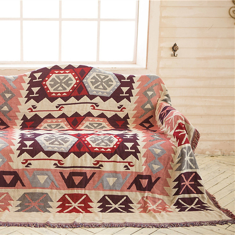 Thảm cotton phủ ghế sofa Thảm khăn trang trí phong cách Âu Mỹ tông đỏ