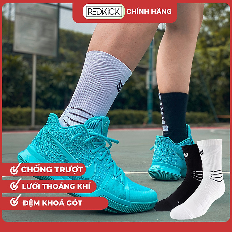 Tất Thể Thao Redikick R02 Combed Cotton Nam Nữ Cổ Cao Vớ có đệm, Chống Trượt, Thoáng Khí, Chống hôi chân Trắng Đen phù hợp chơi Bóng Rổ Bóng đá Bóng Chuyền Tennis Chạy Bộ Đá banh -Hàng Chính Hãng
