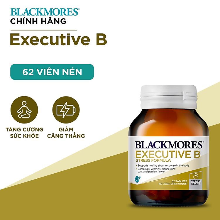 Viên Uống Giảm Căng Thẳng Hỗ Trợ An Thần Blackmores Executive B Stress Formula Lọ 62 Viên