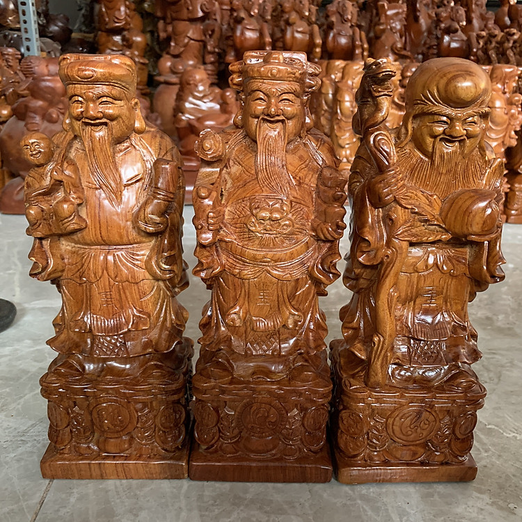 Tượng Tam đa Phúc Lộc Thọ gỗ hương kích thước 30cm