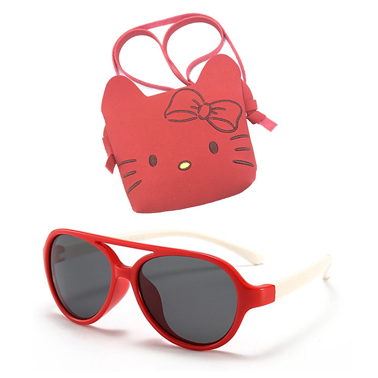Combo Kính mát cho bé gọng dẻo và Túi đeo chéo họa tiết Hello Kitty dễ thương