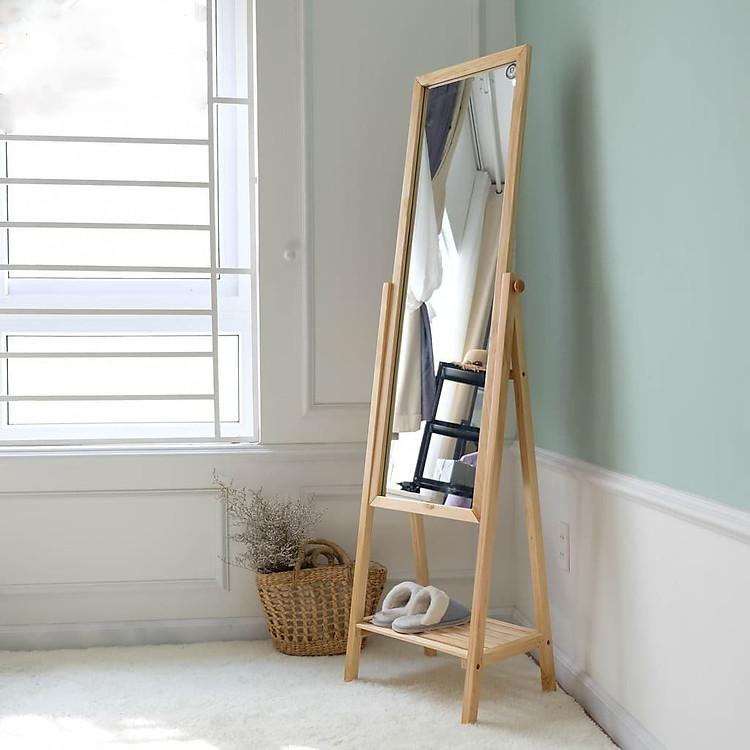 GƯƠNG ĐỨNG PHỐI KỆ MÀU GỖ TỰ NHIÊN. CAO 170 x DÀI 50CM x RỘNG 35CM
