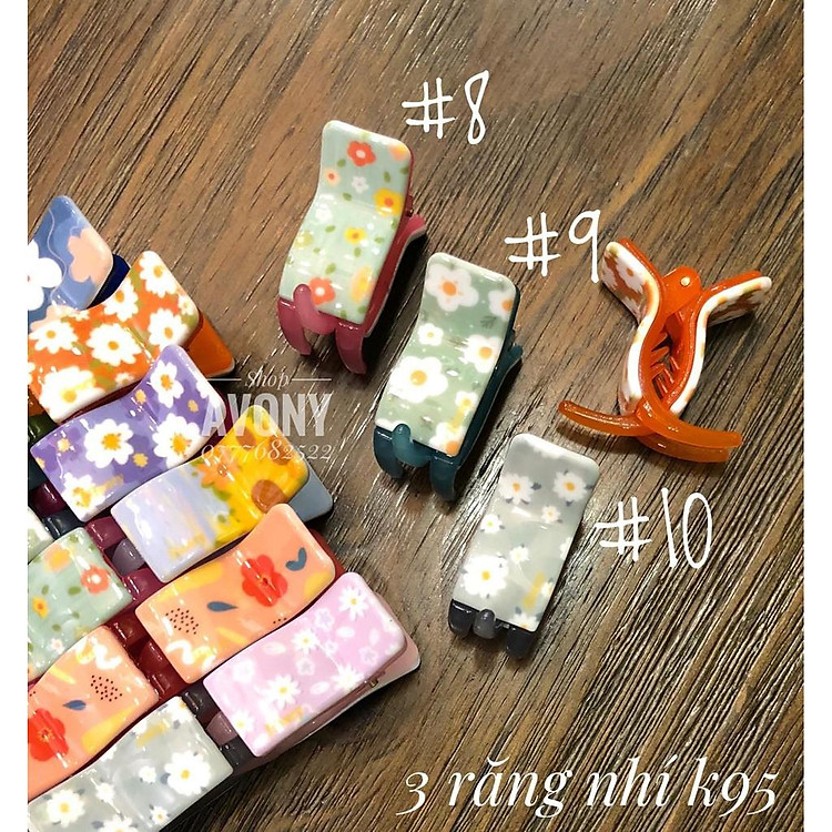 Kẹp tóc càng cua 3 răng size mini in hoa - Honey