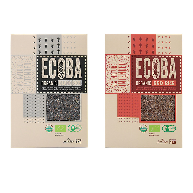 Combo 2kg Gạo Lứt Hữu Cơ ECOBA Huyết Rồng + Huyền Mễ