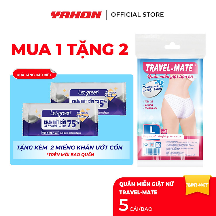 Combo Bao Quần Lót Miễn Giặt Tiện Lợi TRAVEL-MATE Nữ, 5 Cái/Bao