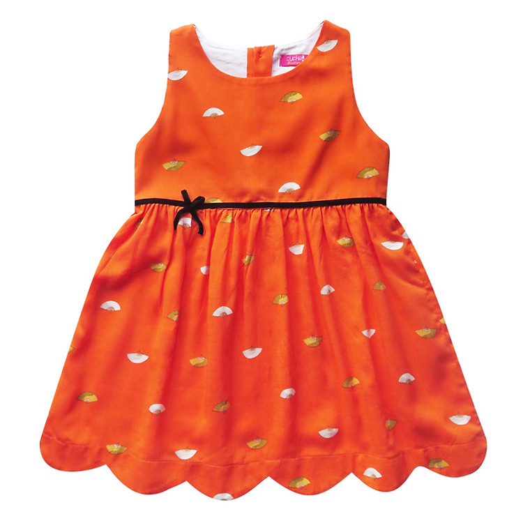 Đầm Sát Nách Lai Đăng Bé Gái Cuckeo HC 504 In Họa Tiết Cây Rẽ Quạt - Cam