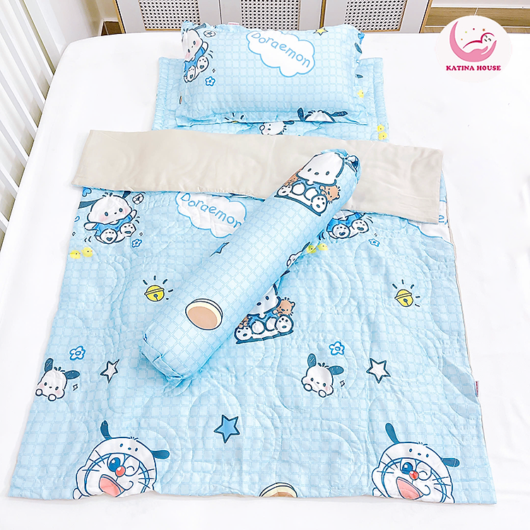 Combo trọn bộ chăn gối nệm cho bé đi học Katina House, vải tencel 60s mát mịn, giúp bé ngủ ngon