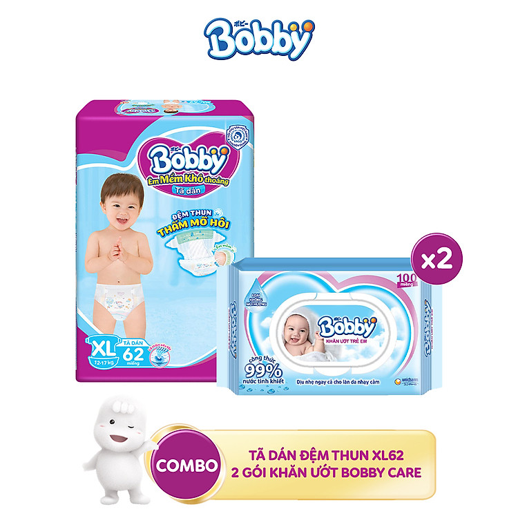 Combo Tã dán Bobby và Khăn ướt Chính hãng Ưu đãi
