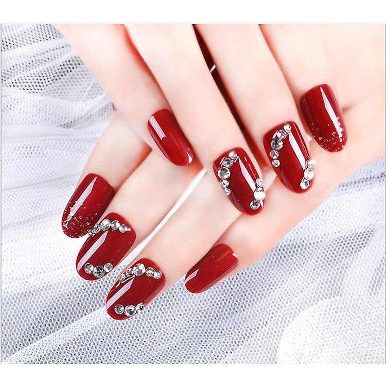 Móng tay giả nail thời trang đính đá - Bộ 12 móng