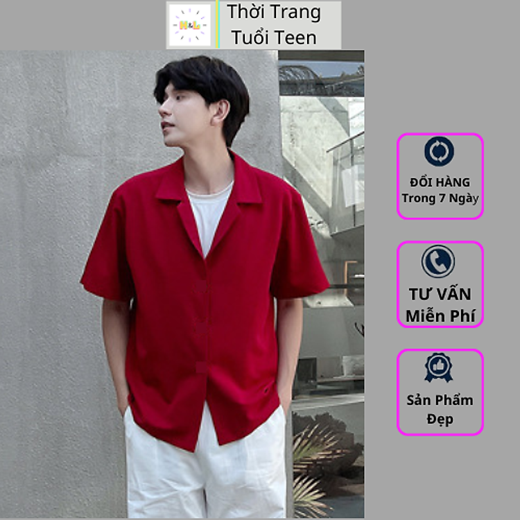 Áo sơ mi rộng cổ vest tay ngắn nam nữ unisex form hàn quốc trẻ trung sinh động vải lụa mềm mát-VRN01