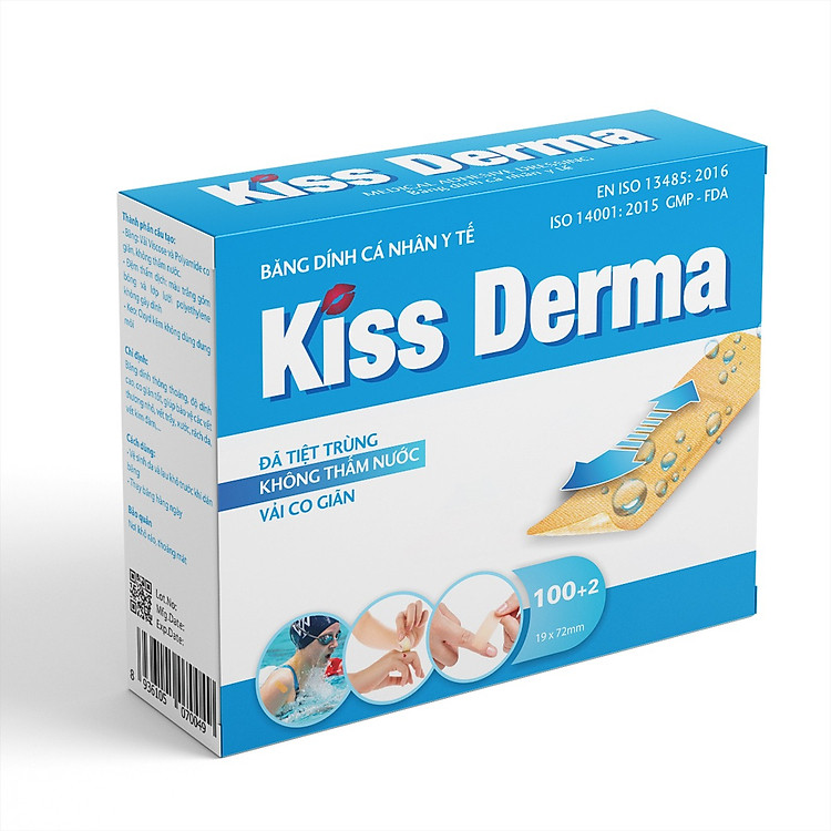 Băng Cá Nhân Chống Nước Kiss Derma (Hộp 102 miếng 19*72 mm)