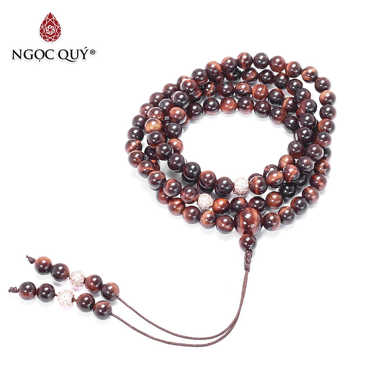 Chuỗi 108 hạt đá thạch anh mắt hổ nâu đỏ mệnh hỏa, thổ - Ngọc Quý Gemstones