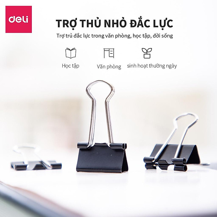 Kẹp bướm Đen Deli (12 chiếc, 19mm) - Ảnh 3