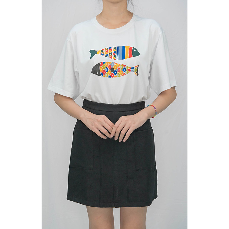Áo thun in song ngư Adela Moda - L - trắng - A00533