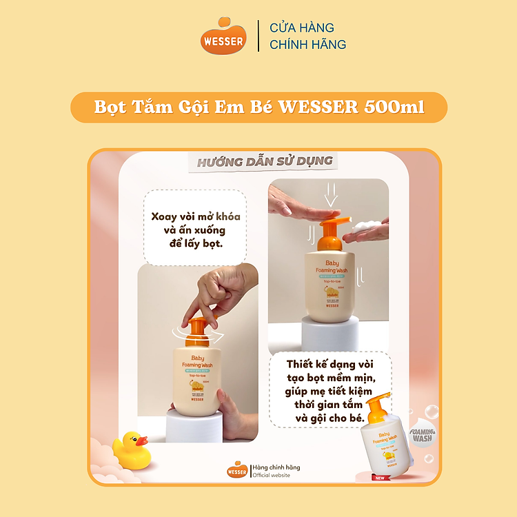Bọt tắm gội em bé Wesser 500ml Chính hãng Giá tốt - Hình ảnh 4