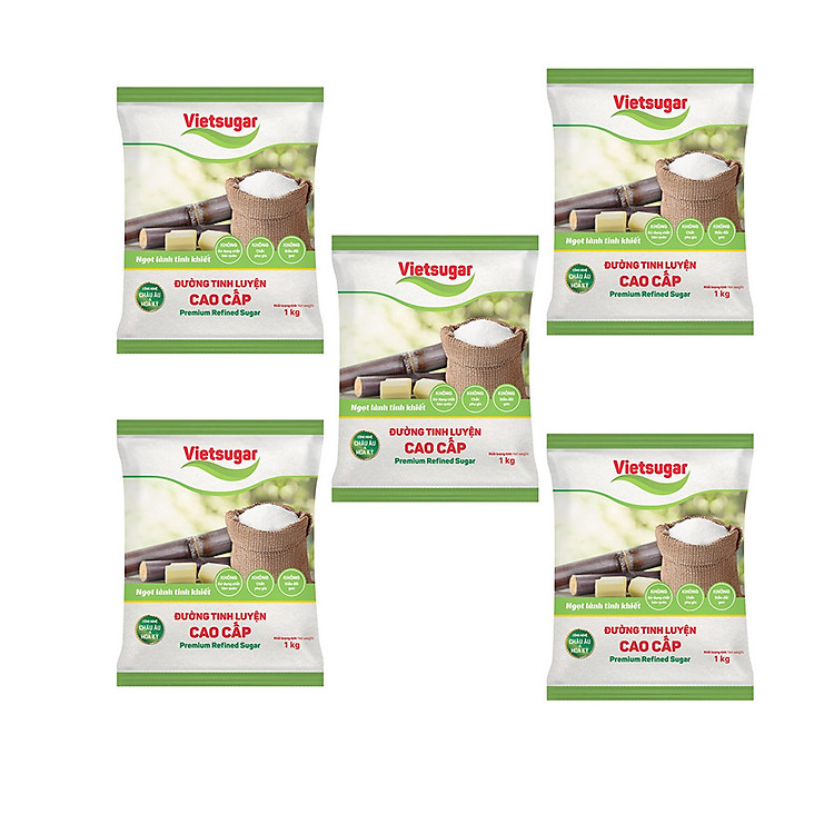 ĐƯỜNG TINH LUYỆN CAO CẤP VIETSUGAR - COMBO 5 BỊCH - Mỗi Bịch 1KG
