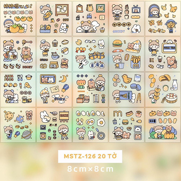 Bộ Sticker Nhiều Hình Cô Gái Và Bé Thỏ (20 tờ) - Ảnh 4