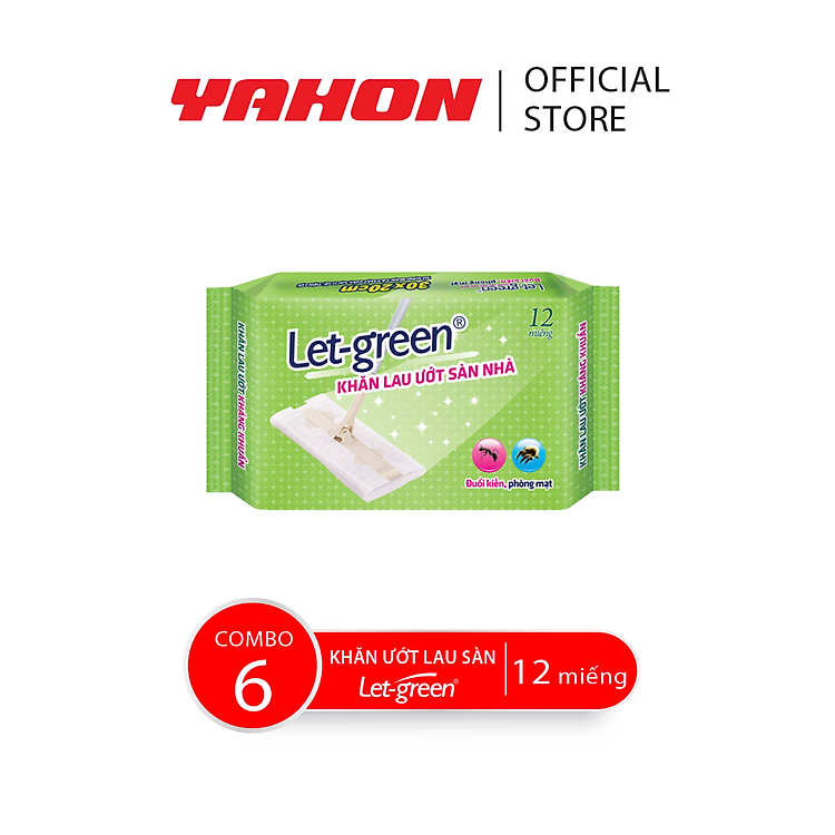 Khăn Ướt Lau Sàn LET-GREEN | Kháng Khuẩn, Đuổi Kiến, Phòng Mạt | 12 Tờ/Bao