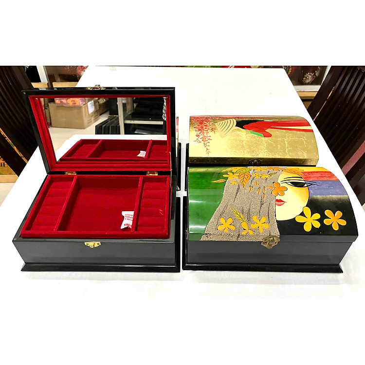 Hộp Nữ Trang 2 Tầng Nắp Cong Sơn Mài Cao Cấp - Ảnh 5