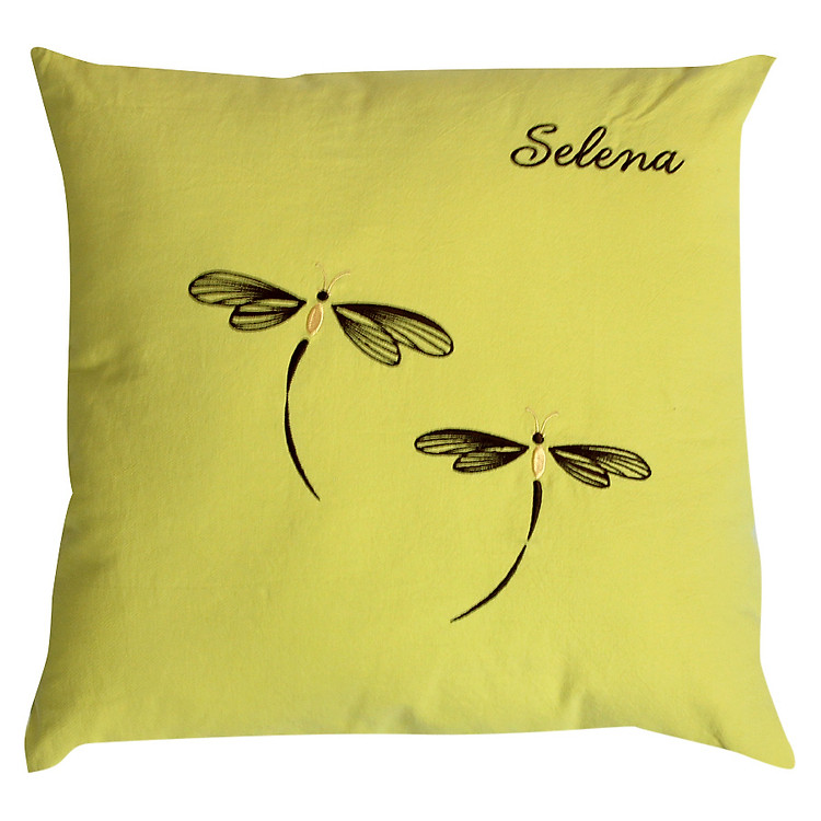 Gối Tựa Thêu Chuồn Chuồn Thắng Lợi (40 x 40 cm) - Màu Xanh