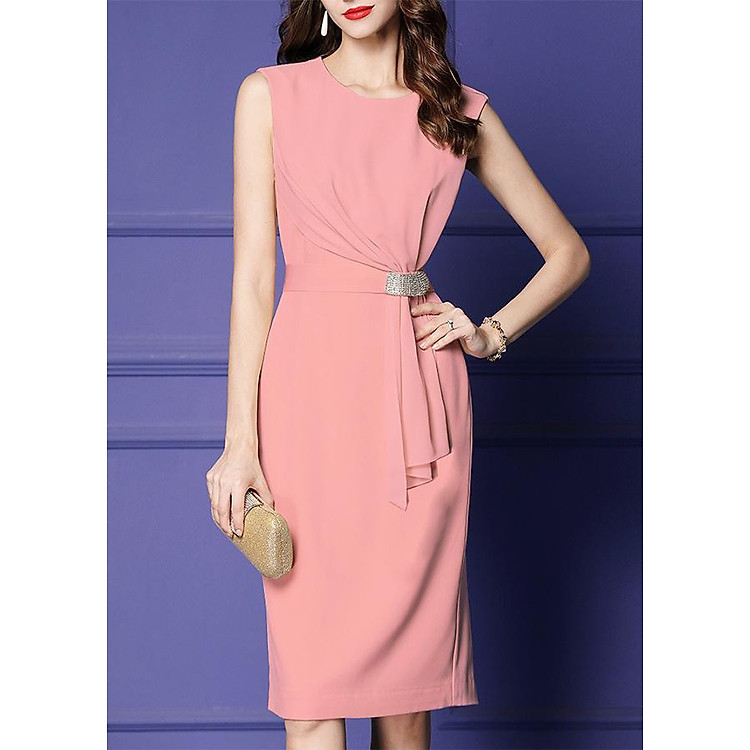 Đầm ôm dự tiệc kiểu đầm ôm phối voan eo đính hạt ROMI 3098