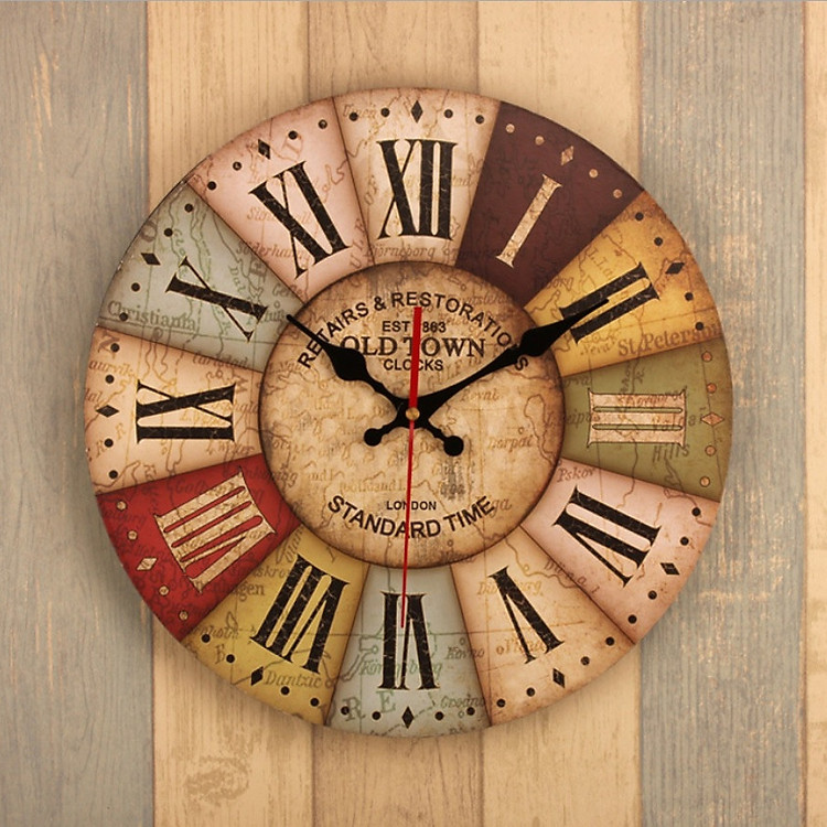 Đồng hồ treo tường cỡ lớn 34cm theo phong cách Vintage thích hợp trang trí phòng khách, phòng ngủ