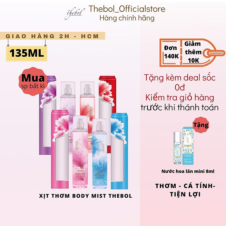 Combo Xịt thơm toàn thân body mist Thebol 135ml lưu hương thơm lâu và dung dịch vệ sinh phụ nữ Yuka 150g sạch dịu nhẹ