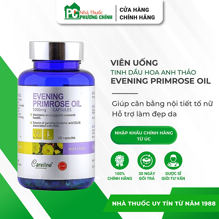 Viên Tinh Dầu Hoa Anh Thảo Úc Careline Evening Primrose Oil - Hỗ Trợ Tăng Cường Sức Khỏe, Làm Đẹp Da 60 Viên/Hộp