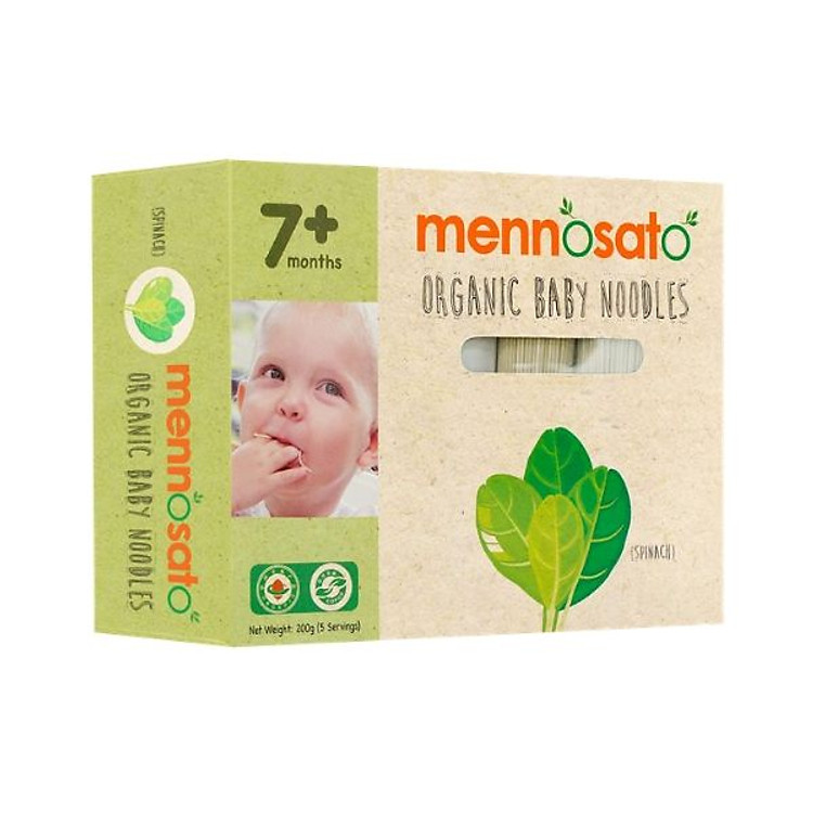 Mì sợi rau củ cho bé vị cải bó xôi 200gr Men No Sato - Organic Baby Noodle Spinach 200gr