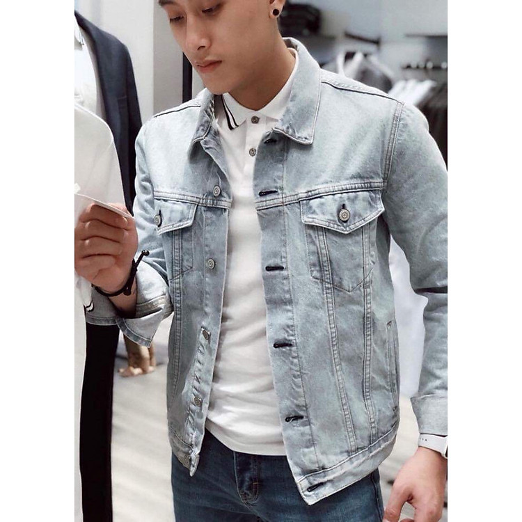 Áo Khoác Jean Nam Slimfit Xanh Trơn