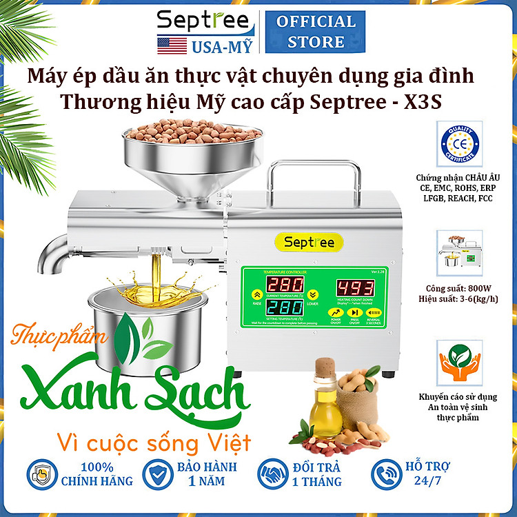 Máy ép dầu ăn thực vật chuyên dụng dùng trong gia đình thương hiệu Septree X3S - Công suất 800W - Hàng Chính Hãng